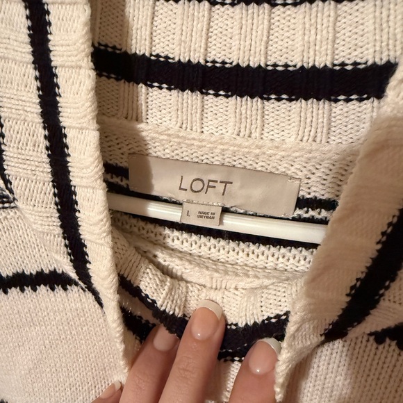 LOFT Cream and Black Striped Turtleneck Sweater - Picture 4 of 4